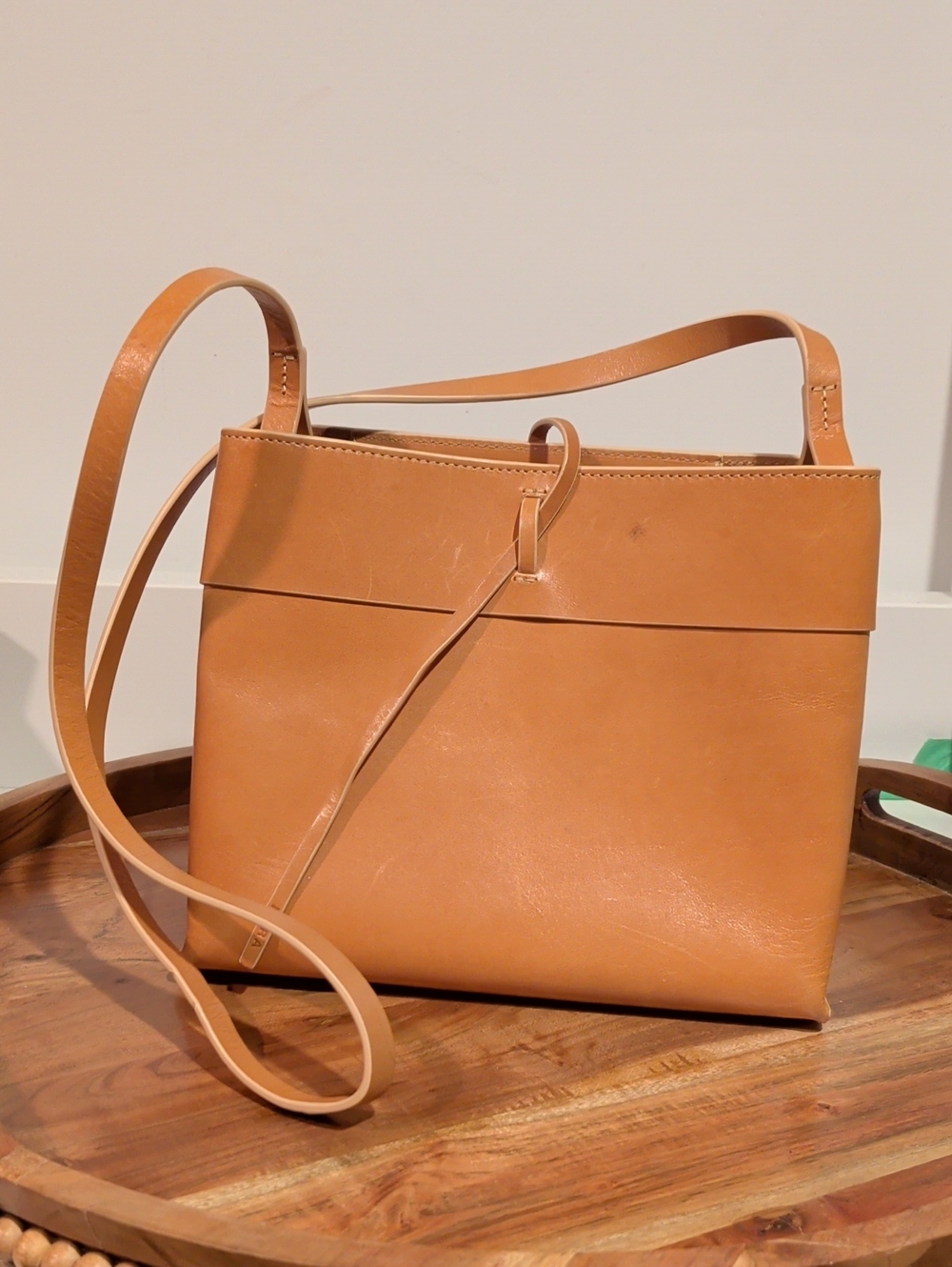 KARA Cognac Tan Vegetable Tanned Leather Tie Crossbody Bag